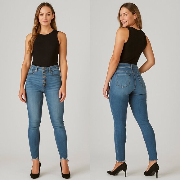 KAN🖤CAN High Rise Button Fly Ankle Skinny Jeans 👖✨ Size 3/25 - Picture 1 of 16